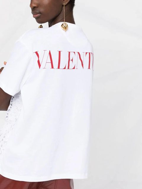 Valentino Garavani logo print lace-panel T-shirt - White