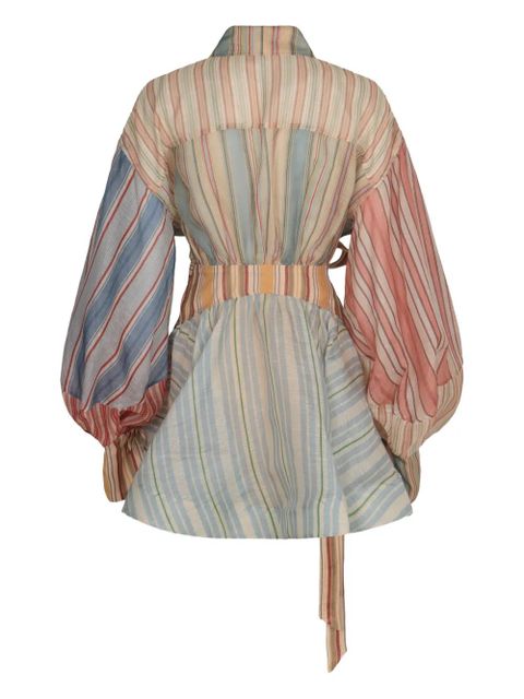 ZIMMERMANN Rebellion striped puff-sleeve mini dress - Neutrals - zdjęcie produktu nr 2