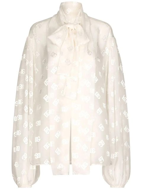 Dolce & Gabbana logo-jacquard pussy-bow collar blouse - White - zdjęcie produktu nr 1