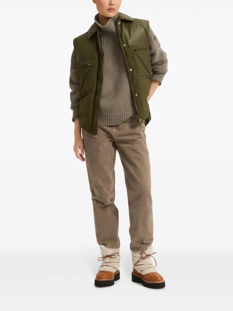 Yves Salomon leather-panels down gilet - Green