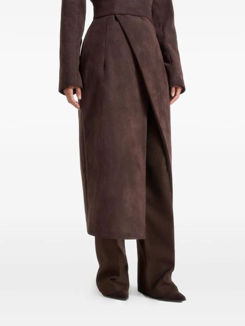 Manière De Voir Esma asymmetric suede wrap coat - Brown