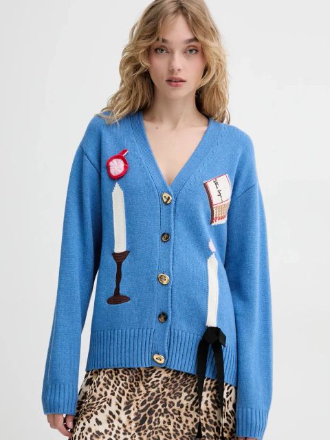 Stine Goya kardigan z domieszką wełny damski kolor niebieski SG-SS25-K032-2359