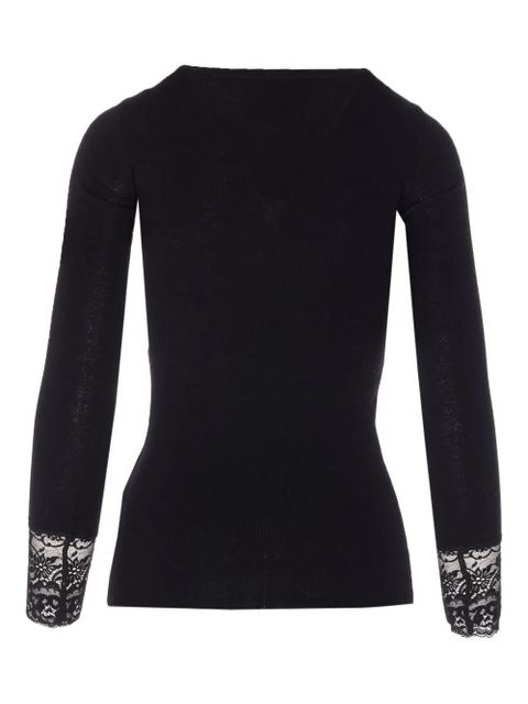 Valentino Garavani lace-trim long-sleeve T-shirt - Black