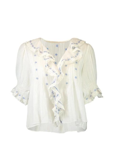 DÔEN Hettie ruffled floral-embroidered blouse - Neutrals - zdjęcie produktu nr 1