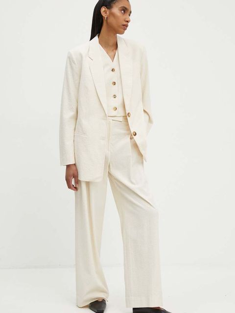 By Malene Birger spodnie CYMBARIA damskie kolor beżowy proste high waist Q72527001