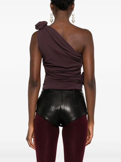 Magda Butrym rose-embellished one-shoulder top - Purple