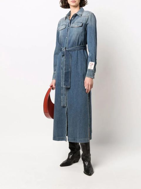 Golden Goose logo-patch long-sleeve denim dress - Blue - zdjęcie produktu nr 2