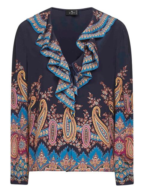 ETRO paisley-print ruffled top - Blue - zdjęcie produktu nr 1