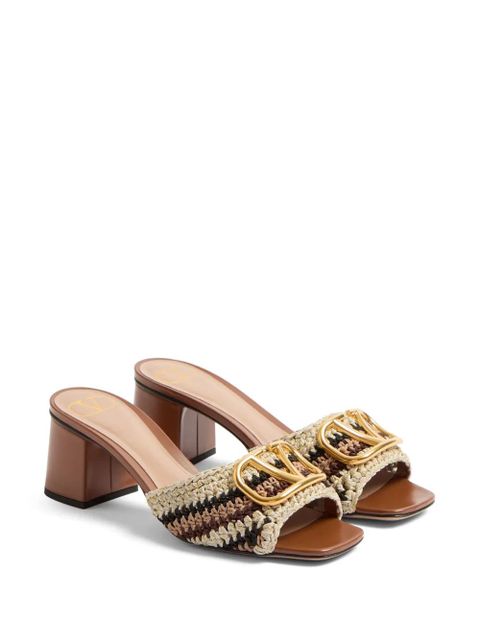 Valentino Garavani 60mm VLogo Signature embroidered sandals - Neutrals