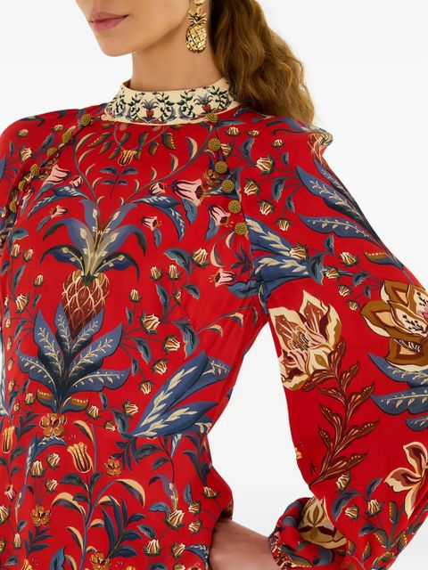 FARM Rio buttoned floral-print mini dress - Red
