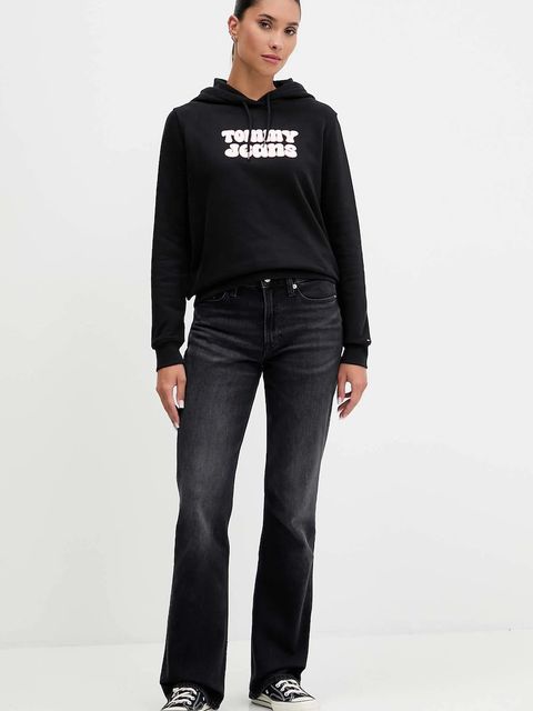 Tommy Jeans bluza bawełniana damska kolor czarny z kapturem z nadrukiem DW0DW21962 - zdjęcie produktu nr 2