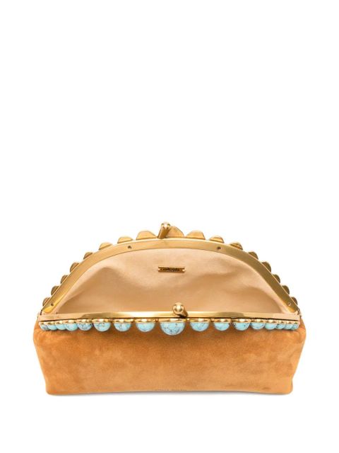 Cult Gaia Una stone-embellished suede clutch bag - Neutrals