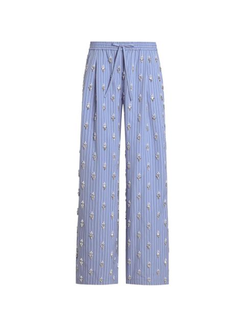 Dolce & Gabbana poplin trousers with crystal flower embroidery - Blue - zdjęcie produktu nr 1