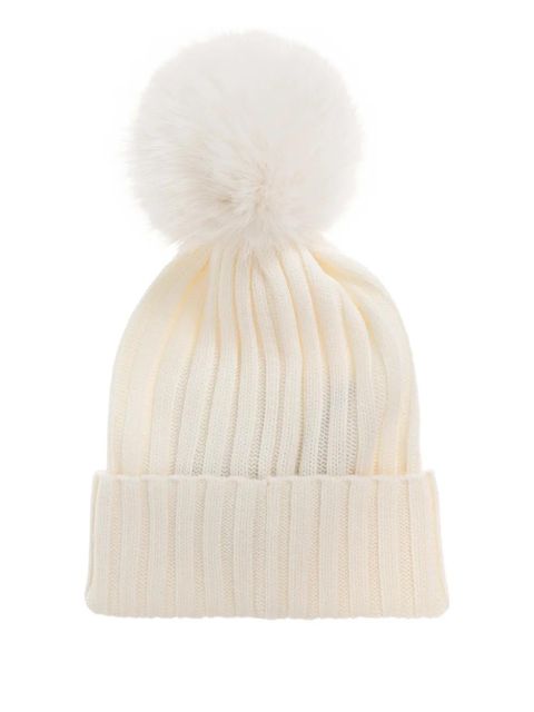 Moncler pompom ribbed beanie - Neutrals