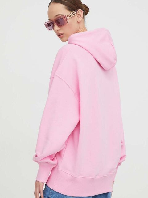 MSGM bluza bawełniana damska kolor różowy z kapturem z nadrukiem