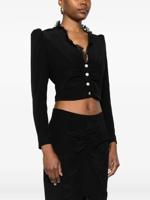 Alessandra Rich lace-trim buttoned blouse - Black