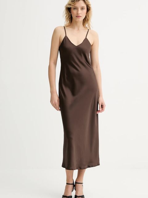 Answear.LAB sukienka kolor brązowy maxi rozkloszowana