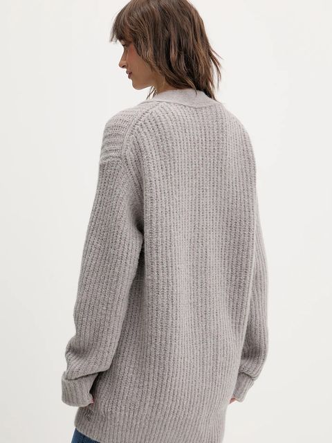 HUGO kardigan z dodatkiem wełny Shent damski kolor szary 50554076 - zdjęcie produktu nr 2