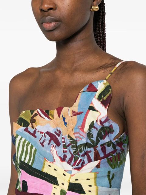 FARM Rio graphic-print bow-detail dress - Blue