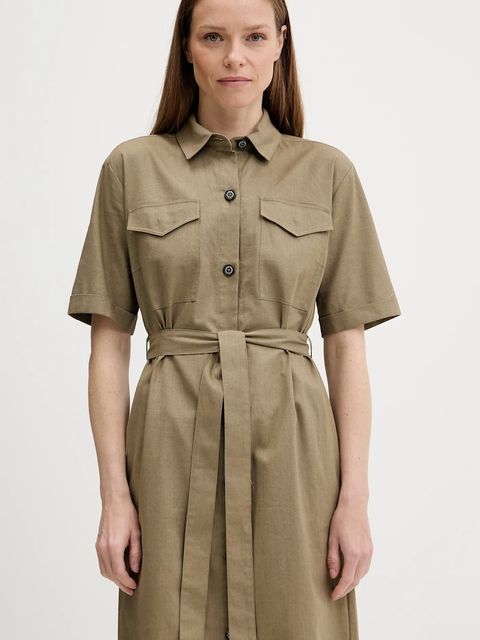 Barbour sukienka z domieszką lnu NICOLE kolor zielony midi prosta LDR0894