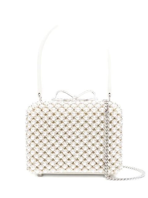 Self-Portrait mini pearl-embellishment tote bag - Neutrals