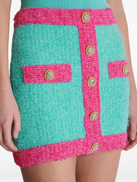 Balmain button-embellished bouclé mini skirt - Blue