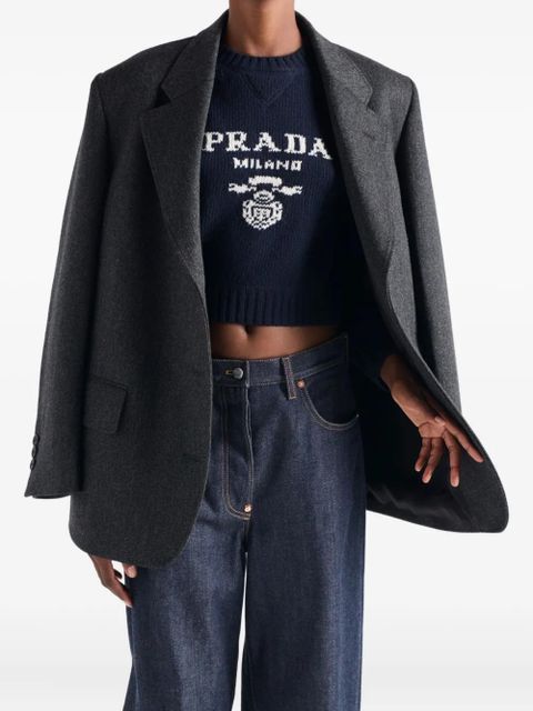 Prada intarsia-logo ribbed-knit sweater - Blue