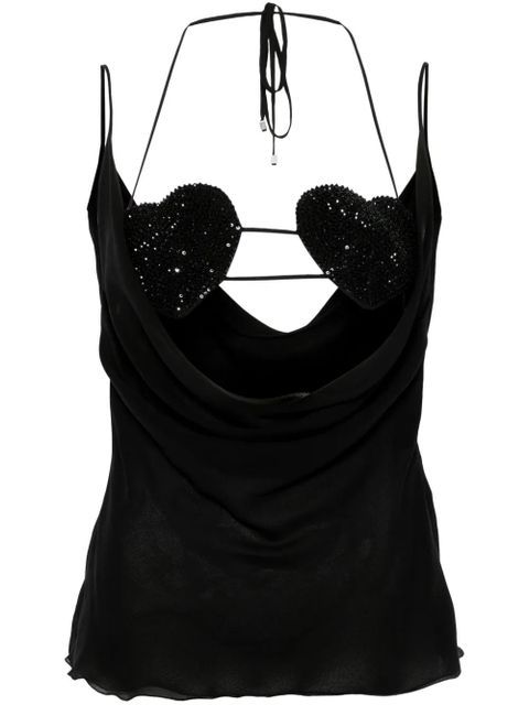Blumarine rhinestone-embellished georgette top - Black - zdjęcie produktu nr 1