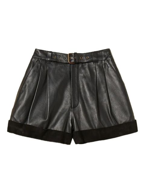 TWINSET pleated belted leather shorts - Black - zdjęcie produktu nr 1