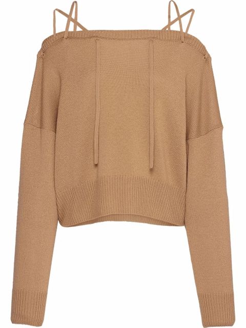 Prada tie-fastening off-shoulder jumper - Neutrals - zdjęcie produktu nr 1
