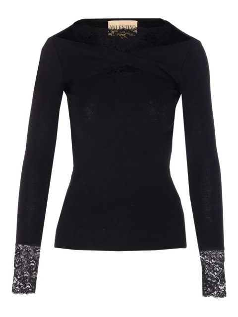 Valentino Garavani lace-trim long-sleeve T-shirt - Black - zdjęcie produktu nr 1