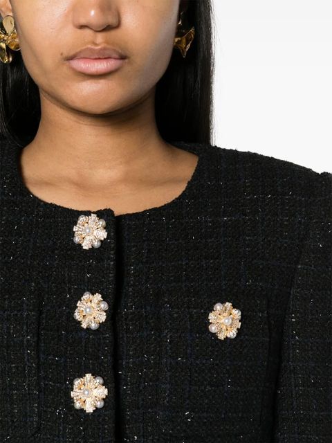 Self-Portrait cropped bouclé jacket - Black