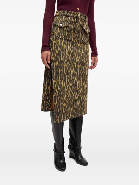 GANNI pocket-detail animal-print midi skirt - Brown - zdjęcie produktu nr 1