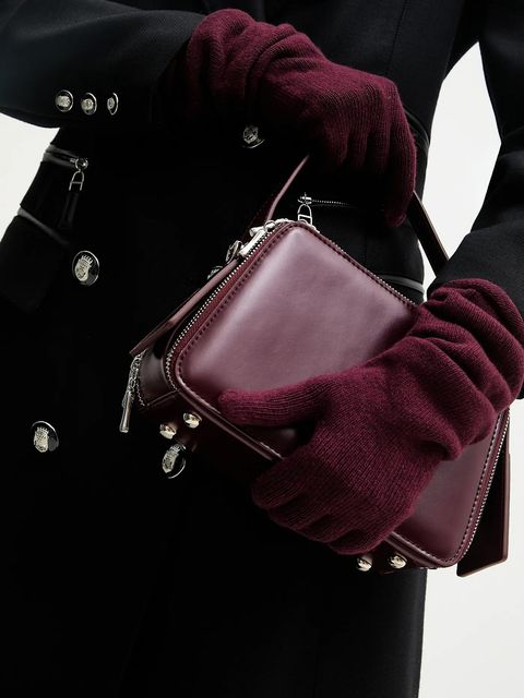 Answear.LAB rękawiczki z dodatkiem wełny damskie kolor bordowy