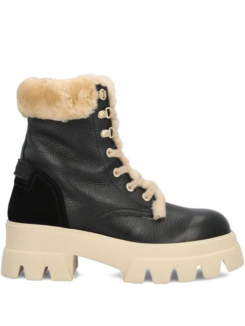 BOGNER shearling-trim lace-up combat boots - Black - zdjęcie produktu nr 1
