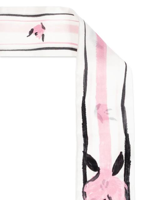 Marni floral-print striped-trim silk scarf - White