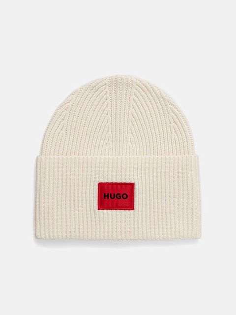HUGO czapka wełniana kolor beżowy z grubej dzianiny wełniana 50502579 - zdjęcie produktu nr 1