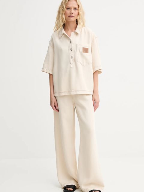 MUNTHE bluzka jeansowa PHOR damska kolor beżowy gładka 252102025206