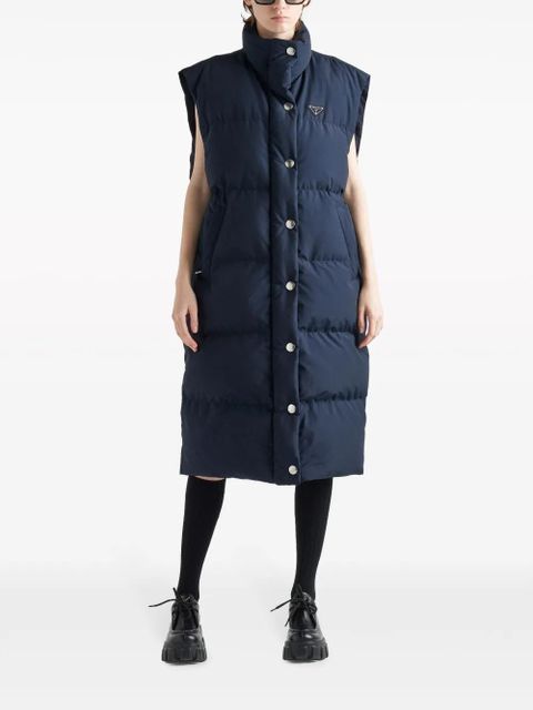 Prada triangle-logo padded long vest - Blue - zdjęcie produktu nr 2