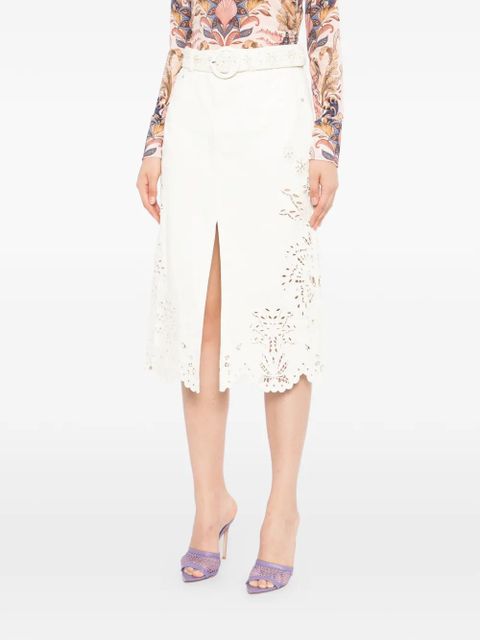 FARM Rio laser-cut scallop straight skirt - Neutrals