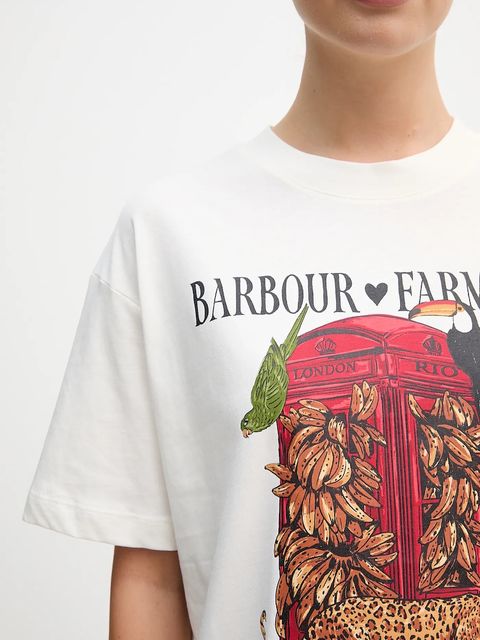 Barbour t-shirt bawełniany x Farm Rio damski kolor biały LTS0699