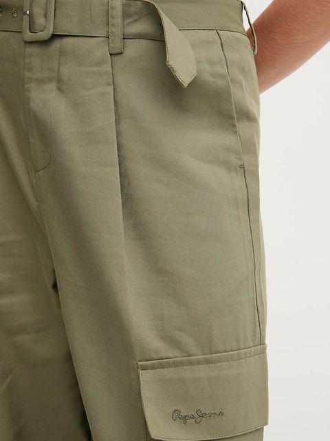 Pepe Jeans spodnie damskie kolor zielony fason cargo high waist PL2100016