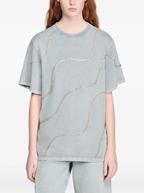 SANDRO rhinestone-embellished cotton T-shirt - Grey