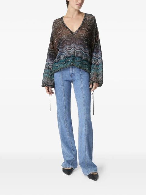 Missoni chevron-pattern tie-detail blouse - Brown - zdjęcie produktu nr 2