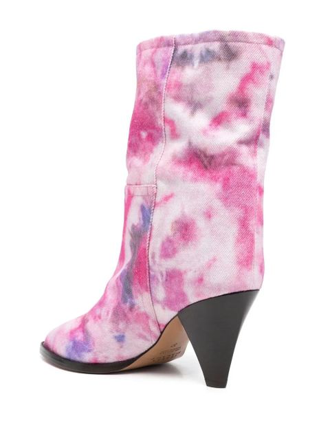 ISABEL MARANT 65mm Rouxa tie-dye print denim boots - Pink