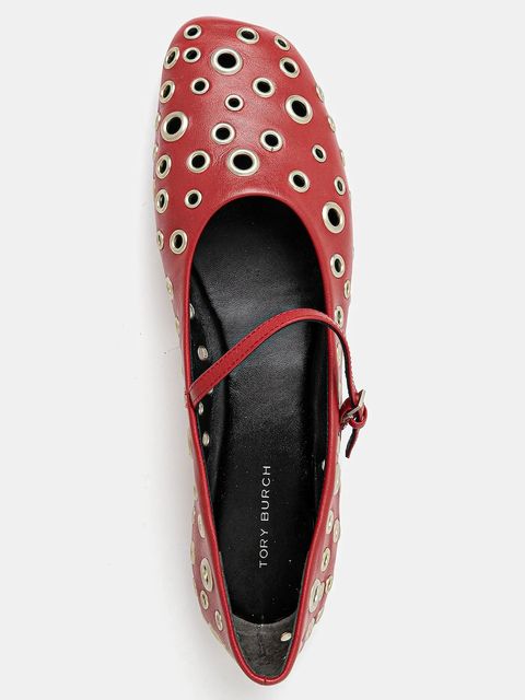 Tory Burch baleriny skórzane Eyelet Mary Jane Ballet kolor czerwony 162679-960 - zdjęcie produktu nr 2