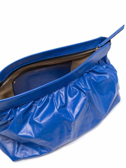 Isabel Marant logo-print ruched leather clutch bag - Blue