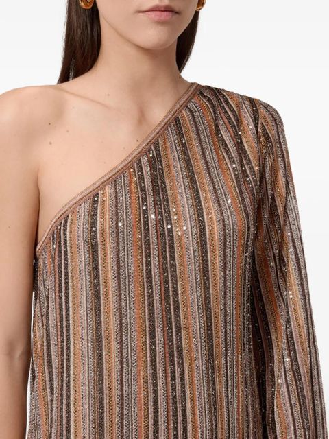 Missoni striped sequin one shoulder dress - Brown