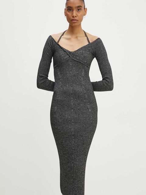 Moschino Jeans sukienka kolor szary midi dopasowana 0481.8201