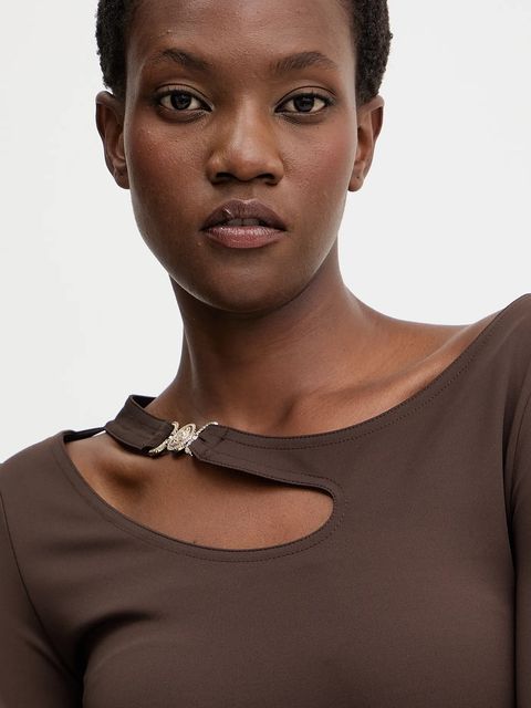 Guess bluzka ELEANOR damska kolor brązowy z aplikacją W5BP18 KC7M2